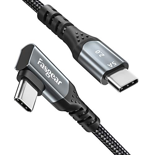 Fasgear USB C zu USB C Kabel rechtwinklig 90 Grad 100W 5A PD Schnellladekabel Typ C Kompatibel mit Mac-Book Pro Air i-Pad Pro 2020 Galaxy S20 S10 Hua-wei P40 Lenovo ThinkPad Dell XPS HP (Schwarz, 3m) von Fasgear