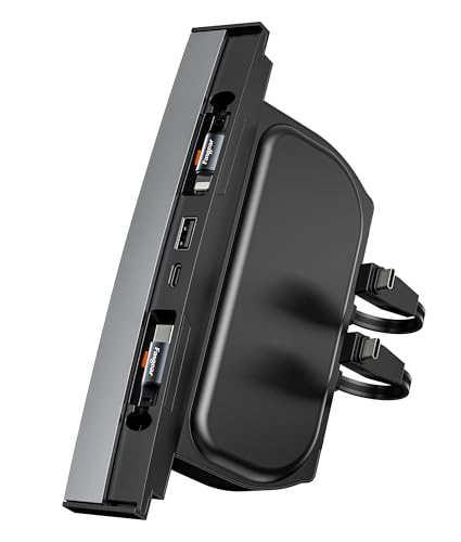 Fasgear USB-Hub-Dockingstation mit 4 Anschlüssen kompatibel für Tesla Model 3/Y 2024 2023 2022 2021 Autoinnenausstattung, versenkbares 80-cm-Beleuchtungs- und Typ-C-Kabel für Model 3 y Mittelkonsole von Fasgear