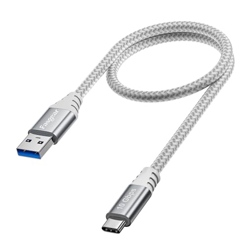 Fasgear USB Typ C Kabel 50cm: Kurz USB A zu C 3.2 Gen 2 Kabel geflochten - 10Gbps Android Auto Typ C Datenkabel - 3A Schnellladung kompatibel für iPad Pro Externe SSD X-Box Serie Controller (Grau) von Fasgear