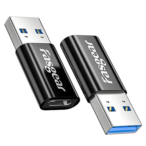 Fasgear USB auf Typ C-Adapter, 2 Stücke USB 3.0-Stecker auf USB C 3.1-Buchse, Synchronisations- und Ladeadapter, kompatibel mit Mobiltelefon, Desktop-PC, Festplatte, Typ C-Kabel (2 Schwarz) von Fasgear