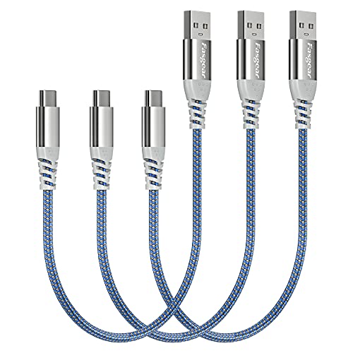 Fasgear kurzes USB-C-Kabel: 3 Pack 30 cm schnelles Aufladen USB-A-auf-Typ-C-Kabel Nylon geflochten kompatibel für Galaxy S20 Plus S10 Note 9 A51 | LG V60 G7| i-Pad Pro (3 Pack 30cm, Blau) von Fasgear