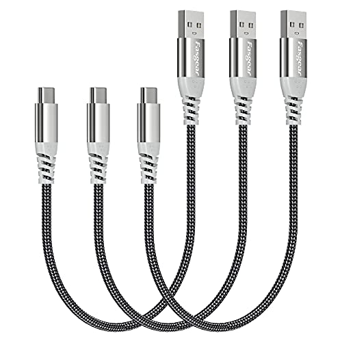 Fasgear kurzes USB-C-Kabel: 3 Pack 30 cm schnelles Aufladen USB-A-auf-Typ-C-Kabel Nylon geflochten kompatibel für Galaxy S20 Plus S10 Note 9 A51 | LG V60 G7| i-Pad Pro (3 Pack 30cm, Schwarz) von Fasgear