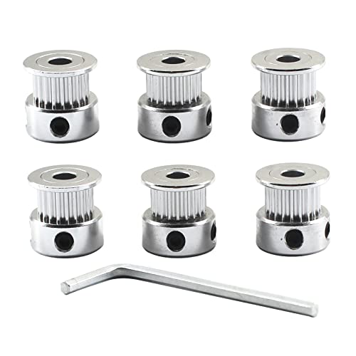 GT2 Zahnriemenscheibe-Set, Aluminium, 20 Zähne, 4 mm Bohrung, Synchronrad, Zahnriemenscheibe und M3-Schraubenschlüssel für 3D-Drucker, 6 Stück von Faspiroty