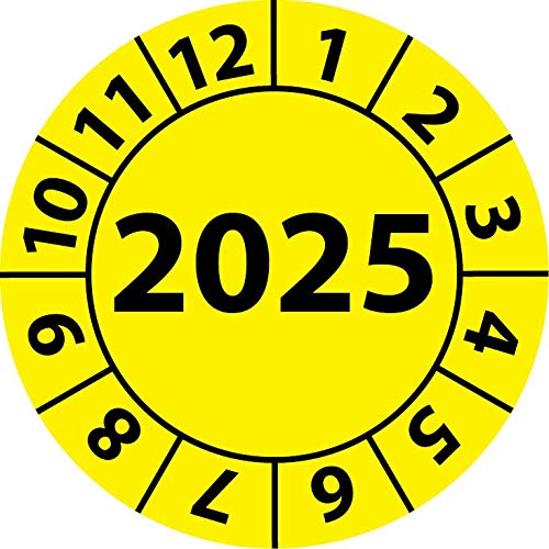 Jahresprüfplakette 2025, Vinylfolie, selbstklebend, Prüfaufkleber, Jahresplakette für das Jahr 2025 (20 mm Ø, Gelb, 250) von Fast-Label