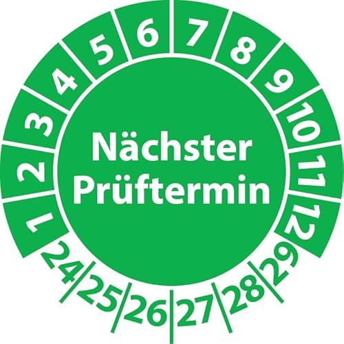 Prüfplakette Nächster Prüftermin, Vinylfolie, selbstklebend, Prüfaufkleber, Prüfetikett, Plakette (20 mm Ø, Grün, 500) von Fast-Label