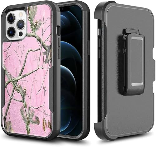 Fastsun Camo Design Defender Case für iPhone 15, Schutzhülle mit Clip und Pinker Camo-Optik von FastSun