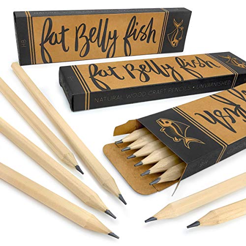 Fat Belly Fish HB-Bleistifte aus Naturholz, unlackiert, gespitzt, 36 Stück von Fat Belly Fish