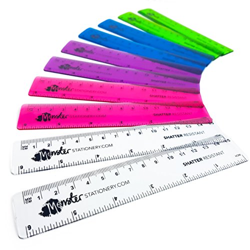 Monster Stationery - 15 cm transparente, farbige Lineale, bruchsicher, 10 Stück, gemischt von Fat Belly Fish