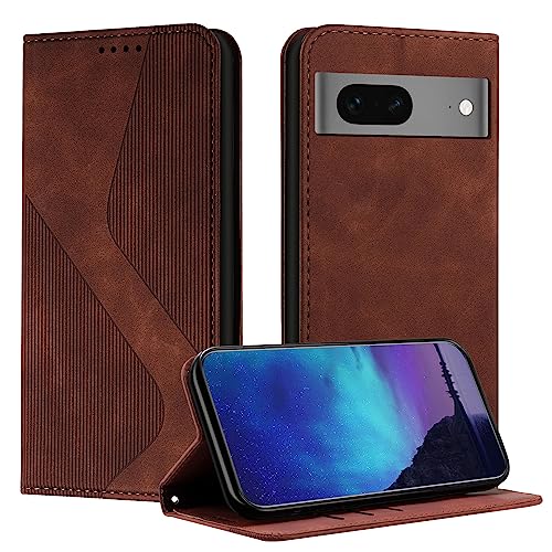 Fatcatparadise Kompatibel mit Google Pixel 7 Hülle, Handyhülle für Google Pixel 7 Hülle PU Leder Flip Klappbare Wallet Magnet Case Handytasche Klapphülle Schutzhülle Tasche Hülle Holster (Braun) von Fatcatparadise