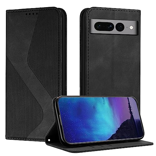 Fatcatparadise Kompatibel mit Google Pixel 7 Pro Hülle, Handyhülle für Google Pixel 7 Pro Hülle PU Leder Flip Klappbare Wallet Magnet Case Handytasche Klapphülle Schutzhülle Tasche Hülle (Schwarz) von Fatcatparadise