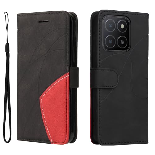 Fatcatparadise Kompatibel mit Honor X5B 4G/X5B Plus 4G,Leder PU Brieftasche Handyhülle Flip Case Silikon Bumper Schutzhülle Klapphülle.Lederhülle mit Kartenfächern/Standfunktion(Schwarz) von Fatcatparadise