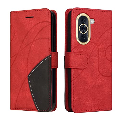 Fatcatparadise Kompatibel mit Huawei Nova 10 Hülle, Leder PU Brieftasche Handyhülle Flip Case Silikon Bumper Schutzhülle Klapphülle. Lederhülle mit Kartenfächern und Standfunktion (Rot) von Fatcatparadise