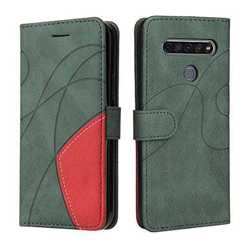 Fatcatparadise Kompatibel mit LG K61 / Q61 / Q630 Hülle, Leder PU Brieftasche Handyhülle Flip Case Silikon Bumper Schutzhülle Klapphülle. Lederhülle mit Kartenfächern und Standfunktion (Grün) von Fatcatparadise