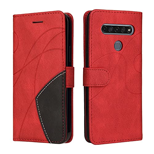 Fatcatparadise Kompatibel mit LG K61 / Q61 / Q630 Hülle, Leder PU Brieftasche Handyhülle Flip Case Silikon Bumper Schutzhülle Klapphülle. Lederhülle mit Kartenfächern und Standfunktion (Rot) von Fatcatparadise