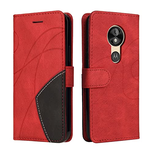 Fatcatparadise Kompatibel mit Motorola Moto E5 / G6 Play Hülle, Leder PU Brieftasche Handyhülle Flip Case Silikon Bumper Schutzhülle Klapphülle. Lederhülle mit Kartenfächern und Standfunktion (Rot) von Fatcatparadise