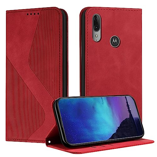 Fatcatparadise Kompatibel mit Motorola Moto E6 Plus Hülle, Handyhülle für Motorola Moto E6 Plus Hülle PU Leder Flip Klappbare Wallet Magnet Case Klapphülle Schutzhülle Tasche Hülle Holster (Rot) von Fatcatparadise