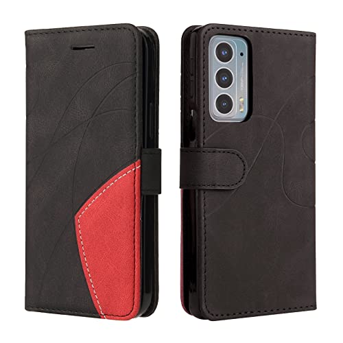 Fatcatparadise Kompatibel mit Motorola Moto Edge 20 Hülle, Leder PU Brieftasche Handyhülle Flip Case Silikon Bumper Schutzhülle Klapphülle. Lederhülle mit Kartenfächern und Standfunktion (Schwarz) von Fatcatparadise