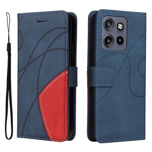 Fatcatparadise Kompatibel mit Motorola Moto Edge 50 Neo,Leder PU Brieftasche Handyhülle Flip Case Silikon Bumper Schutzhülle Klapphülle.Lederhülle mit Kartenfächern/Standfunktion(Blau) von Fatcatparadise