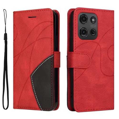 Fatcatparadise Kompatibel mit Motorola Moto G75 5G,Leder PU Brieftasche Handyhülle Flip Case Silikon Bumper Schutzhülle Klapphülle.Lederhülle mit Kartenfächern/Standfunktion(Rot) von Fatcatparadise