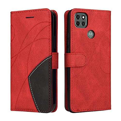 Fatcatparadise Kompatibel mit Motorola Moto G9 Power Hülle, Leder PU Brieftasche Handyhülle Flip Case Silikon Bumper Schutzhülle Klapphülle. Lederhülle mit Kartenfächern und Standfunktion (Rot) von Fatcatparadise