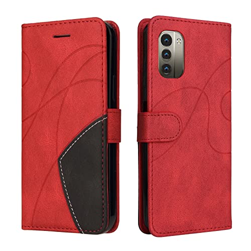 Fatcatparadise Kompatibel mit Nokia G21 / G11, Leder PU Brieftasche Handyhülle Flip Case Silikon Bumper Schutzhülle Klapphülle. Lederhülle mit Kartenfächern/Standfunktion (Rot) von Fatcatparadise