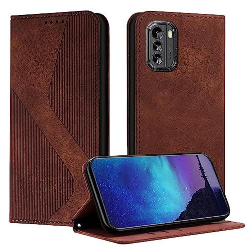 Fatcatparadise Kompatibel mit Nokia G60 5G Hülle, Handyhülle für Nokia G60 5G Hülle PU Leder Flip Klappbare Wallet Magnet Stoßfeste Case Handytasche Klapphülle Schutzhülle Tasche Hülle Holster (Braun) von Fatcatparadise