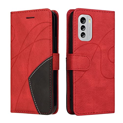 Fatcatparadise Kompatibel mit Nokia G60 5G Hülle, Leder PU Brieftasche Handyhülle Flip Case Silikon Bumper Schutzhülle Klapphülle.Lederhülle mit Kartenfächern und Standfunktion (Rot) von Fatcatparadise