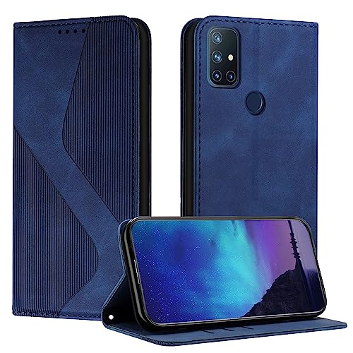 Fatcatparadise Kompatibel mit OnePlus Nord N10 5G Hülle, Handyhülle für OnePlus Nord N10 5G Hülle PU Leder Flip Klappbare Wallet Magnet Case Handytasche Klapphülle Schutzhülle Tasche Hülle (Blau) von Fatcatparadise