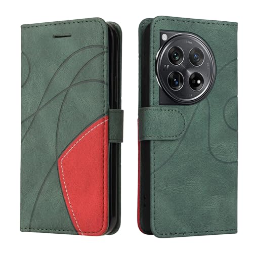 Fatcatparadise Kompatibel mit Oneplus 12,Leder PU Brieftasche Handyhülle Flip Case Silikon Bumper Schutzhülle Klapphülle.Lederhülle mit Kartenfächern/Standfunktion(Grün) von Fatcatparadise