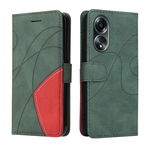Fatcatparadise Kompatibel mit Oppo A58 4G,Leder PU Brieftasche Handyhülle Flip Case Silikon Bumper Schutzhülle Klapphülle.Lederhülle mit Kartenfächern/Standfunktion(Grün) von Fatcatparadise