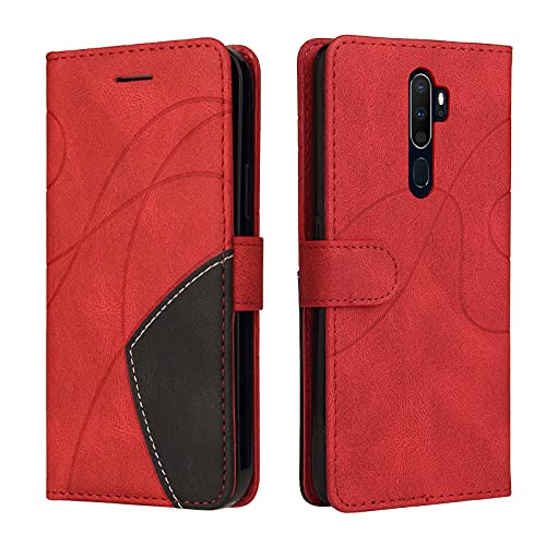 Fatcatparadise Kompatibel mit Oppo A9 2020 / A5 2020 Hülle, Leder PU Brieftasche Handyhülle Flip Case Silikon Bumper Schutzhülle Klapphülle. Lederhülle mit Kartenfächern und Standfunktion (Rot) von Fatcatparadise