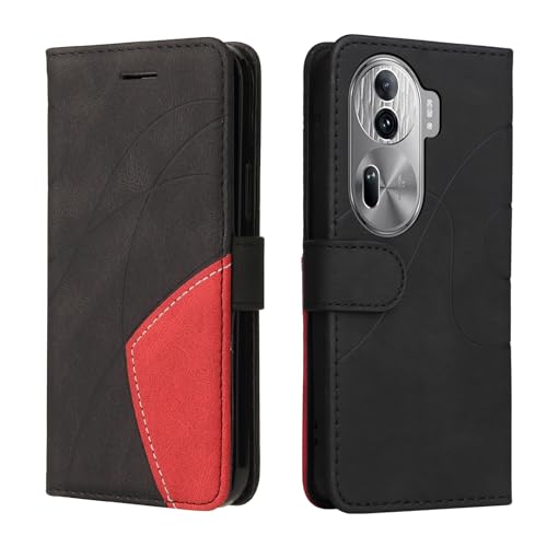Fatcatparadise Kompatibel mit Oppo Reno 11 Pro 5G,Leder PU Brieftasche Handyhülle Flip Case Silikon Bumper Schutzhülle Klapphülle.Lederhülle mit Kartenfächern/Standfunktion(Schwarz) von Fatcatparadise