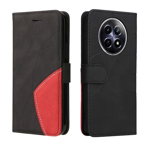 Fatcatparadise Kompatibel mit Realme 12 5G,Leder PU Brieftasche Handyhülle Flip Case Silikon Bumper Schutzhülle Klapphülle.Lederhülle mit Kartenfächern/Standfunktion(Schwarz) von Fatcatparadise