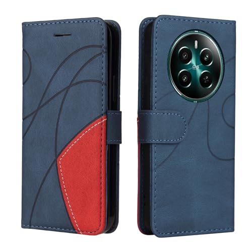 Fatcatparadise Kompatibel mit Realme 12 Plus,Leder PU Brieftasche Handyhülle Flip Case Silikon Bumper Schutzhülle Klapphülle.Lederhülle mit Kartenfächern/Standfunktion(Blau) von Fatcatparadise