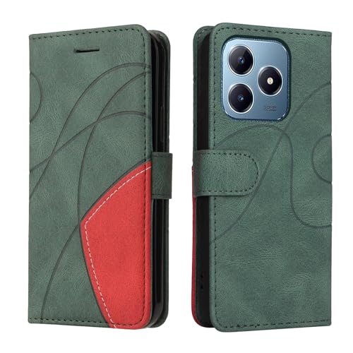 Fatcatparadise Kompatibel mit Realme C61/C63,Leder PU Brieftasche Handyhülle Flip Case Silikon Bumper Schutzhülle Klapphülle.Lederhülle mit Kartenfächern/Standfunktion(Grün) von Fatcatparadise