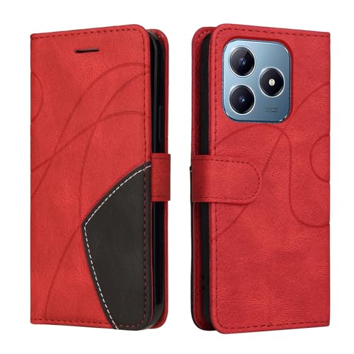 Fatcatparadise Kompatibel mit Realme C61/C63,Leder PU Brieftasche Handyhülle Flip Case Silikon Bumper Schutzhülle Klapphülle.Lederhülle mit Kartenfächern/Standfunktion(Rot) von Fatcatparadise