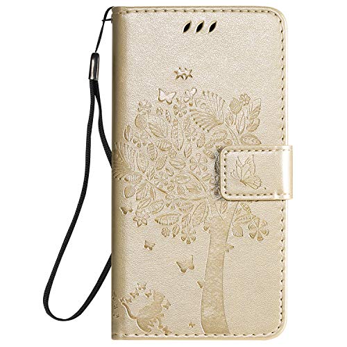 Fatcatparadise Kompatibel mit Samsung Galaxy A01 Hülle, Handyhülle Samsung A01, Prägung Muster Schutzhülle Galaxy A01 PU Leder Wallet Case Klappbar Flip Hülle Brieftasche Ledertasche (Gold) von Fatcatparadise