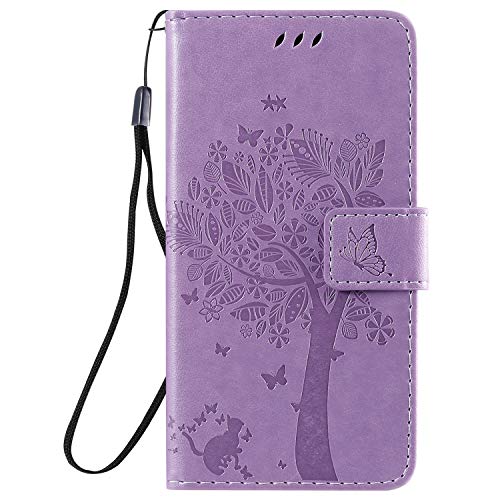 Fatcatparadise Kompatibel mit Samsung Galaxy A01 Hülle, Handyhülle Samsung A01, Prägung Muster Schutzhülle Galaxy A01 PU Leder Wallet Case Klappbar Flip Hülle Brieftasche Ledertasche (Lavendel) von Fatcatparadise