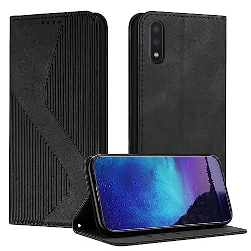 Fatcatparadise Kompatibel mit Samsung Galaxy A02 /M02 Hülle, Handyhülle Samsung A02 /M02, PU Leder Flip Klappbare Wallet Magnet Case Handytasche Klapphülle Schutzhülle Samsung A02 /M02 Hülle (Schwarz) von Fatcatparadise