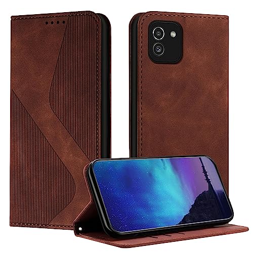 Fatcatparadise Kompatibel mit Samsung Galaxy A03 Hülle, Handyhülle für Samsung A03, PU Leder Flip Klappbare Wallet Magnet Case Handytasche Klapphülle Schutzhülle für Samsung A03 Hülle Holster (Braun) von Fatcatparadise