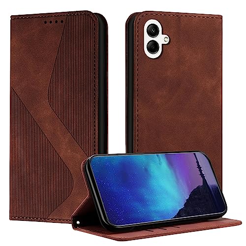 Fatcatparadise Kompatibel mit Samsung Galaxy A04E Hülle, Handyhülle für Samsung A04E, PU Leder Flip Klappbare Wallet Magnet Case Handytasche Klapphülle Schutzhülle für Samsung A04E Hülle (Braun) von Fatcatparadise