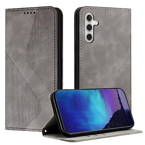 Fatcatparadise Kompatibel mit Samsung Galaxy A04S/A13 5G/A04 4G Hülle, Handyhülle für Samsung A04S/A13 5G/A04 4G, PU Leder Flip Klappbare Wallet Magnet Case Klapphülle Schutzhülle Holster (Grau) von Fatcatparadise