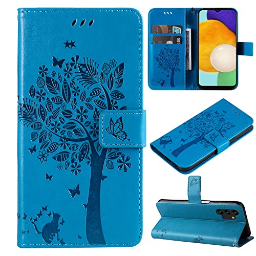 Fatcatparadise Kompatibel mit Samsung Galaxy A04S /A13 5G Hülle, Handyhülle Samsung A04S /A13 5G, Prägung Muster Schutzhülle PU Leder Wallet Case Klappbar Flip Hülle Brieftasche Ledertasche (Blau) von Fatcatparadise