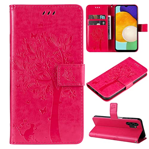 Fatcatparadise Kompatibel mit Samsung Galaxy A04S /A13 5G Hülle, Handyhülle Samsung A04S /A13 5G, Prägung Muster Schutzhülle PU Leder Wallet Case Klappbar Flip Hülle Brieftasche Ledertasche (Rose) von Fatcatparadise
