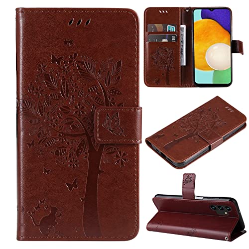 Fatcatparadise Kompatibel mit Samsung Galaxy A04S /A13 5G Hülle, Handyhülle Samsung A04S /A13 5G, Prägung Muster Schutzhülle PU Leder Wallet Case Klappbar Flip Hülle Brieftasche Ledertasche (Kaffee) von Fatcatparadise