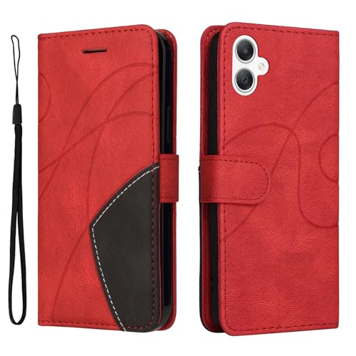Fatcatparadise Kompatibel mit Samsung Galaxy A06,Leder PU Brieftasche Handyhülle Flip Case Silikon Bumper Schutzhülle Klapphülle.Lederhülle mit Kartenfächern/Standfunktion(Rot) von Fatcatparadise