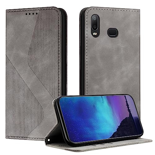 Fatcatparadise Kompatibel mit Samsung Galaxy A10S/M01S Hülle, Handyhülle für Samsung A10S/M01S, PU Leder Flip Klappbare Wallet Magnet Case Klapphülle Schutzhülle für Samsung A10S/M01S Hülle (Grau) von Fatcatparadise