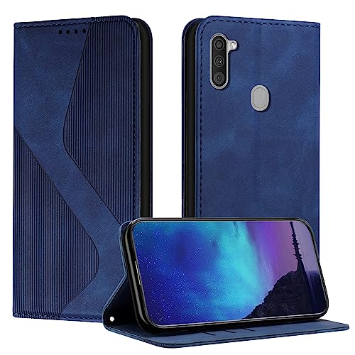 Fatcatparadise Kompatibel mit Samsung Galaxy A11/M11 Hülle, Handyhülle für Samsung A11/M11, PU Leder Flip Klappbare Wallet Magnet Case Klapphülle Schutzhülle für Samsung A11/M11 Hülle Holster (Blau) von Fatcatparadise