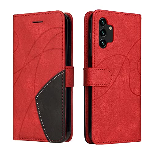 Fatcatparadise Kompatibel mit Samsung Galaxy A13 4G Hülle, Leder PU Brieftasche Handyhülle Flip Case Silikon Bumper Schutzhülle Klapphülle. Lederhülle mit Kartenfächern und Standfunktion (Rot) von Fatcatparadise