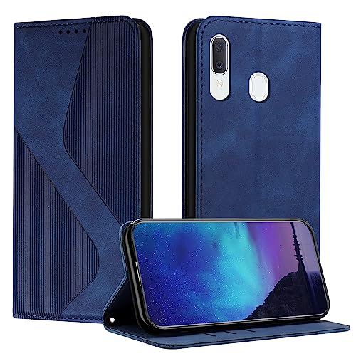 Fatcatparadise Kompatibel mit Samsung Galaxy A20E/A10E Hülle, Handyhülle für Samsung A20E/A10E, PU Leder Flip Klappbare Wallet Magnet Case Handytasche Klapphülle Schutzhülle Hülle Holster (Blau) von Fatcatparadise